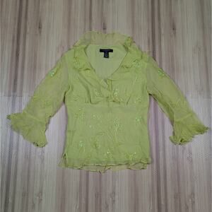 Silkland Womens Yellow Silk Ruffle Top Whimsy goth Flared Gothic Size PM Fairy
